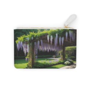 Wisteria vines cascading over a shaded pergola on a Mini Clutch Bag.