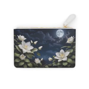 Magnolias and moonflowers under a moonlit sky on a Mini Clutch Bag.