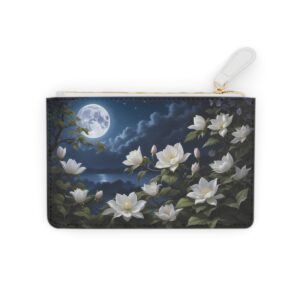 Magnolias and moonflowers beneath a moonlit sky on a Mini Clutch Bag.