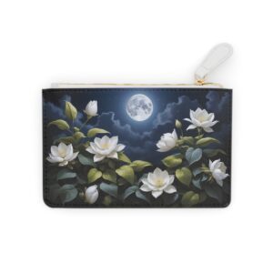 Magnolias and moonflowers under a moonlit sky on a Mini Clutch Bag.