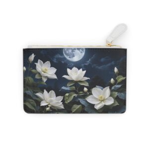 Romantic magnolias and moonflowers under a moonlit sky on a Mini Clutch Bag.