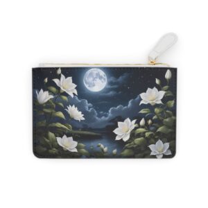 Moonflowers and magnolias under a moonlit sky on a Mini Clutch Bag.