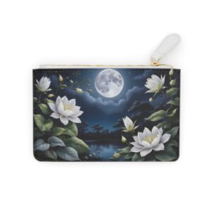 Magnolias and moonflowers beneath a moonlit sky on a Mini Clutch Bag.