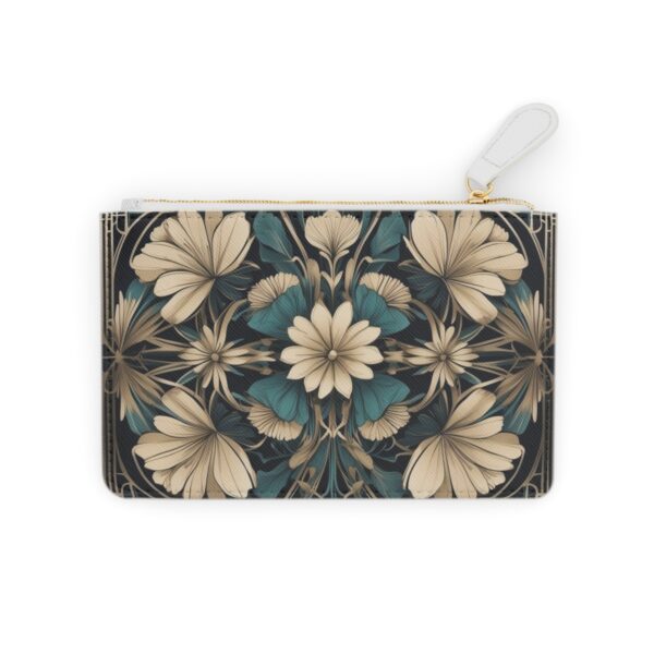 An art deco floral arrangement with symmetrical design elements on a Mini Clutch Bag.