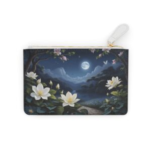 Romantic magnolias and moonflowers under a moonlit sky on a Mini Clutch Bag.