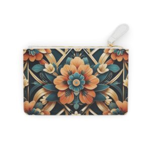 Art deco floral arrangement with symmetrical design elements on a luxurious Mini Clutch Bag.