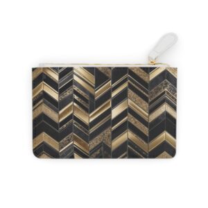 Luxurious Mini Clutch Bag with Shimmering Gold and Black Chevron Design