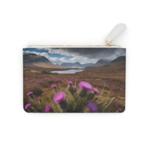 Wild thistles and heather in the Scottish highlands on a Mini Clutch Bag.