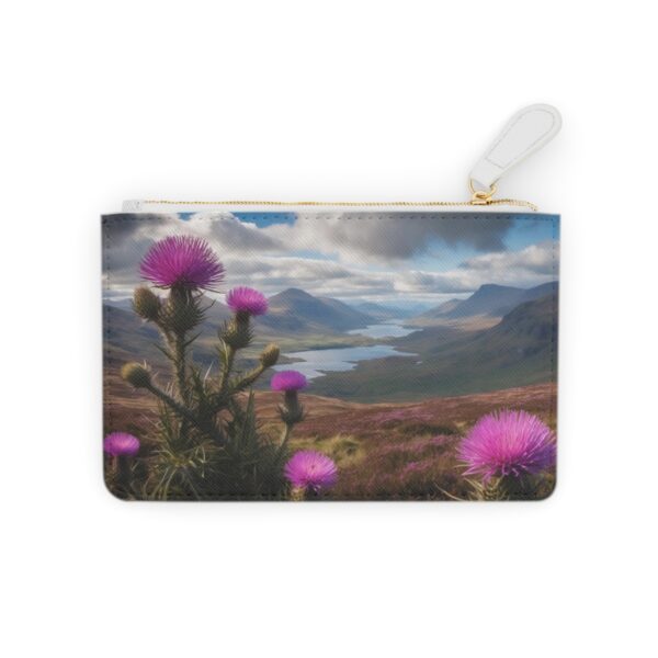 Rugged Scottish highlands with thistles and heather on a Mini Clutch Bag.