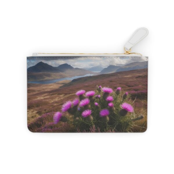 Wild thistles and heather in the Scottish highlands on a Mini Clutch Bag.