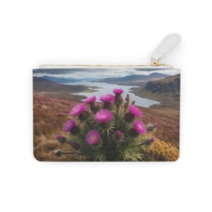 Rugged Scottish highlands with thistles and heather on a Mini Clutch Bag.