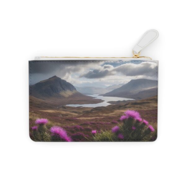 Thistles and heather with a rugged Scottish highlands motif on a Mini Clutch Bag.