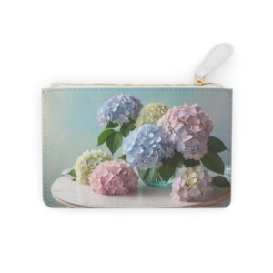 Serene hydrangea clusters with a soft pastel palette on a Mini Clutch Bag.