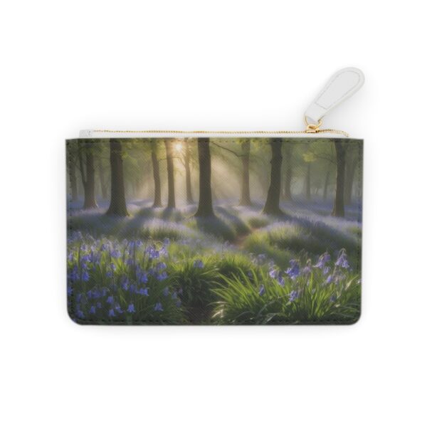 Dewy morning garden with bluebells on a Mini Clutch Bag.