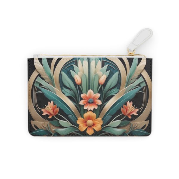 An art deco floral arrangement with symmetrical design elements on a Mini Clutch Bag.