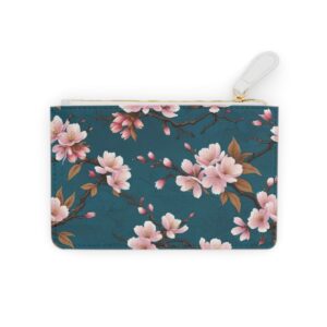 Delicate cherry blossoms on a silk brocade background on a Mini Clutch Bag.