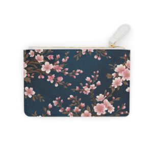 Delicate cherry blossoms on a silk brocade background on a Mini Clutch Bag.