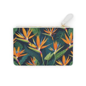 Elegant bird of paradise flowers with elongated vibrant petals on a Mini Clutch Bag.