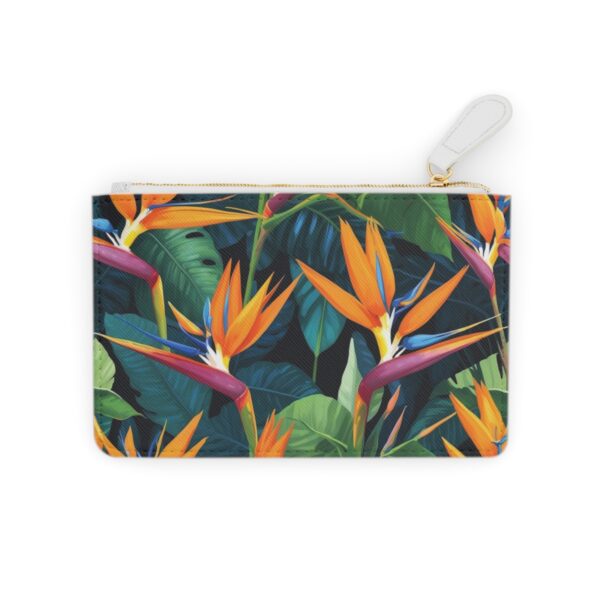 Exotic bird of paradise flowers in full bloom with vibrant petals on a Mini Clutch Bag.