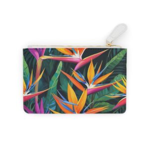 Vibrant bird of paradise flowers with elongated petals in an exotic design on a Mini Clutch Bag.