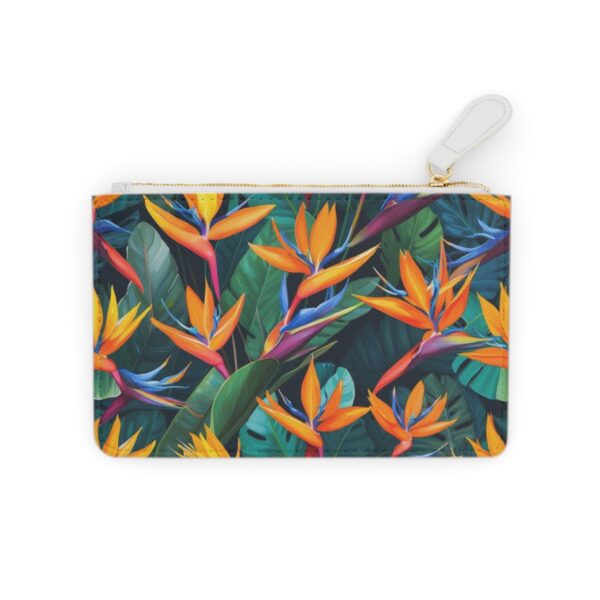 Exotic bird of paradise flowers in full bloom with vibrant petals on a Mini Clutch Bag.