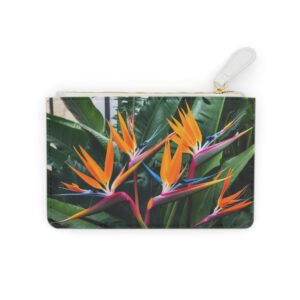 Vibrant bird of paradise flowers with elongated petals in an exotic design on a Mini Clutch Bag.