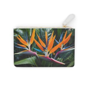 Exotic bird of paradise flowers with vibrant, elongated petals on a Mini Clutch Bag.