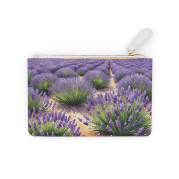 A detailed lavender field in full bloom with watercolor effects on a Mini Clutch Bag.