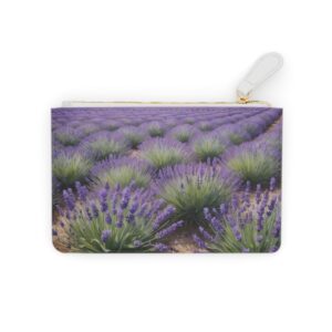 A vibrant lavender field in full bloom under a clear sky on a Mini Clutch Bag.