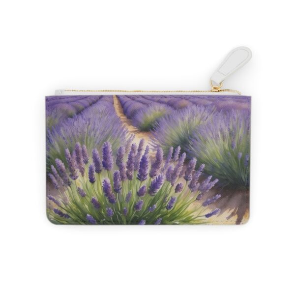 Mini clutch bag with a blooming lavender field, watercolor effects