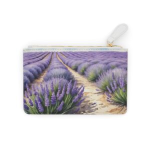 Mini clutch bag with a field of lavender in full bloom, detailed with watercolor effects