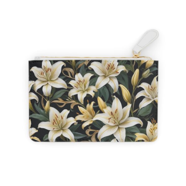 Mini clutch bag with elegant lilies and golden filigree accents