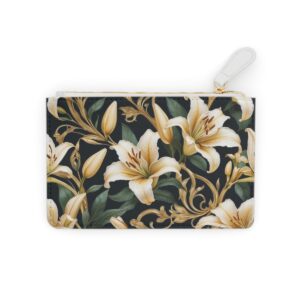 Mini clutch bag with elegant lilies and golden filigree accents