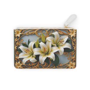 Mini clutch bag with lilies and golden filigree accents