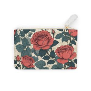 Mini clutch bag with elegant vintage rose illustrations and Art Nouveau touches