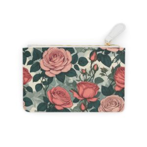 Mini clutch bag with elegant vintage rose illustrations and Art Nouveau touches