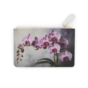 Mini clutch bag with cascading purple orchids and soft velvet textures