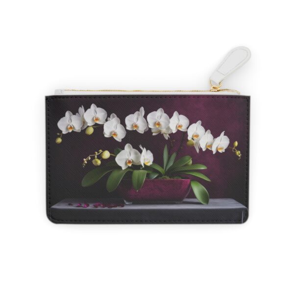 Mini clutch bag with a luxurious orchid cascade and velvet backdrop