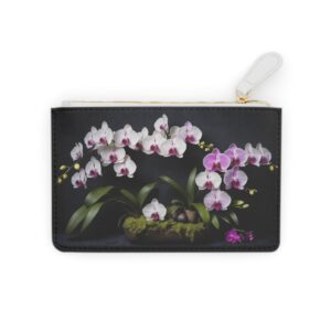 Mini clutch bag with a cascade of orchids against a backdrop of soft velvet textures