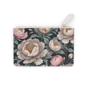 Mini clutch bag with intricate peony blossoms and elegant lace accents