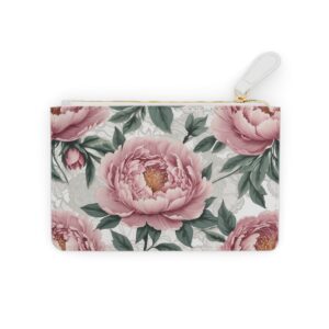 Mini clutch bag with floral peony design and lace accents