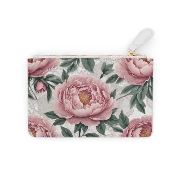 Mini clutch bag with floral peony design and lace accents