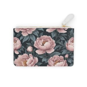 Mini clutch bag with intricate peony blossoms and elegant lace accents