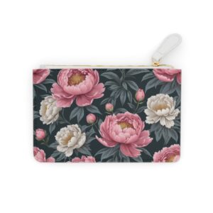 Mini clutch bag with floral peony design and lace accents