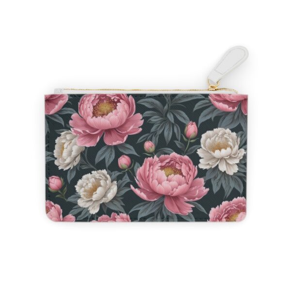 Mini clutch bag with floral peony design and lace accents