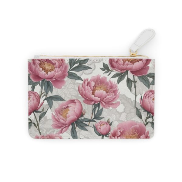 Mini clutch bag with elegant peony blossoms and lace details