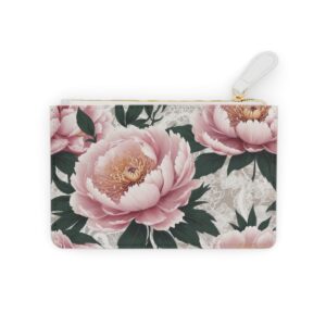 Mini clutch bag with intricate peony blossoms and elegant lace detailing