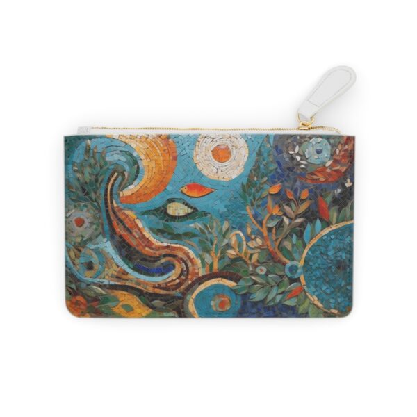 Mini clutch bag with biomorphic mosaic celebrating abstract nature