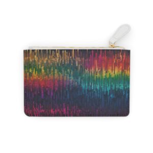 Mini clutch bag with vibrant music patterns in a soundwave mosaic