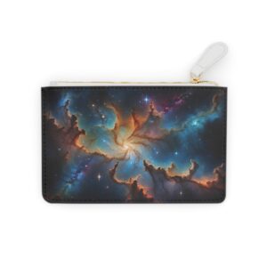 Mini clutch bag with interstellar mosaic featuring cosmic clouds